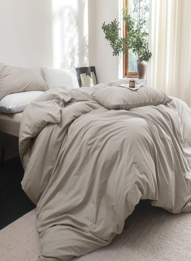 FOSSA Duvet Cover Set 100% Washed Cotton Linen Feel Super Soft Breathable Cozy 3 Pieces Bedding Sets Solid Cream Grey King - Image 3