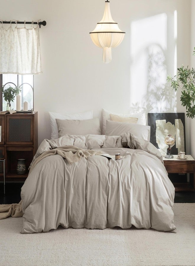 FOSSA Duvet Cover Set 100% Washed Cotton Linen Feel Super Soft Breathable Cozy 3 Pieces Bedding Sets Solid Cream Grey King - Image 1