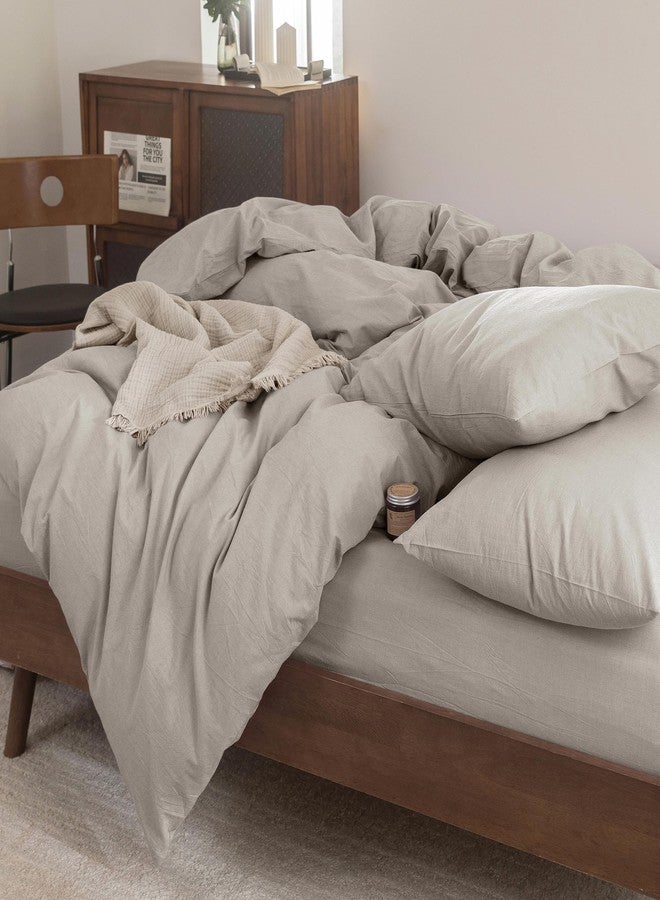 FOSSA Duvet Cover Set 100% Washed Cotton Linen Feel Super Soft Breathable Cozy 3 Pieces Bedding Sets Solid Cream Grey King - Image 5