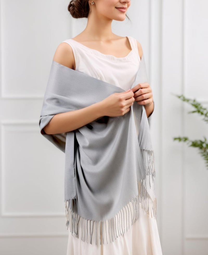 Achillea Soft Silky Pashmina Scarf for Women â€“ Shawl Wrap for Evening Dresses, Bridesmaids, Weddings & Everyday Wear (Silver Grey) - Image 2