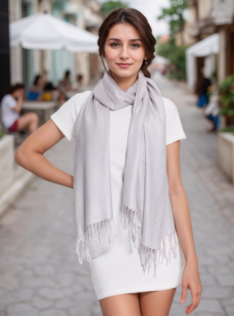 Achillea Soft Silky Pashmina Scarf for Women â€“ Shawl Wrap for Evening Dresses, Bridesmaids, Weddings & Everyday Wear (Silver Grey) - Image 3