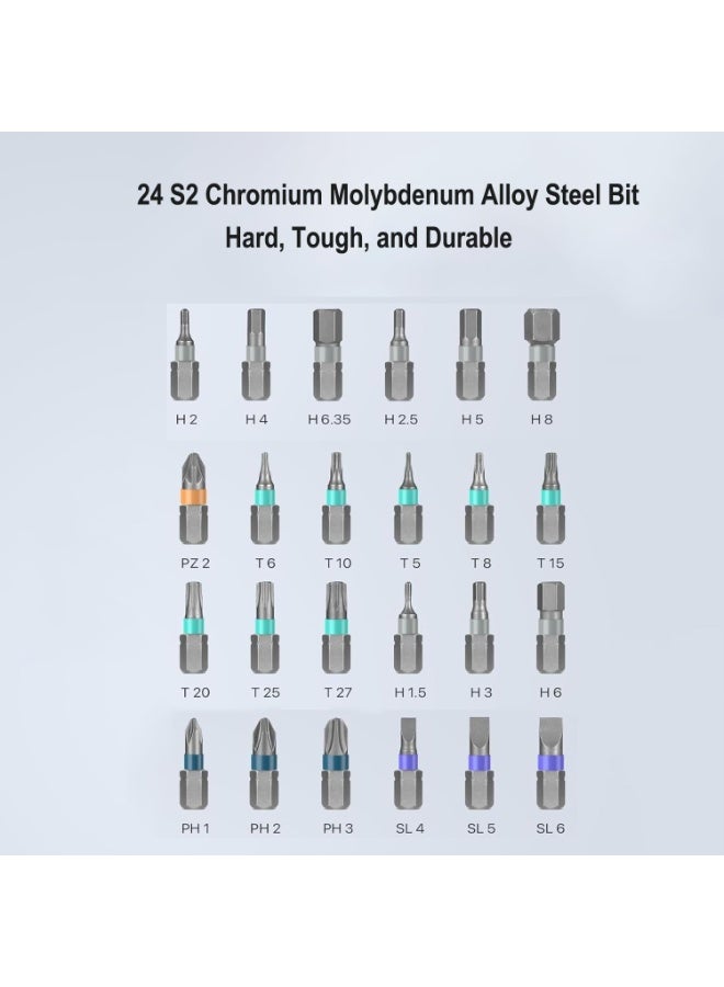 Soofam 24-in-1 Screwdriver Set with Magnetic S2 Precision Bits, Detachable Handle, Ideal for Watch, Electronics, PC, Laptop, and DIY Repairs - Image 2