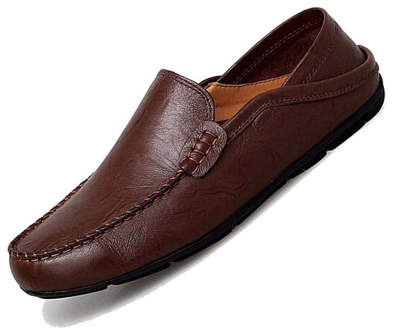 Go Tour Men's Premium Genuine Leather Casual Slip On Loafers Breathable Driving Shoes Fashion Slipper Dark Brown 11.5/48 - Image 1