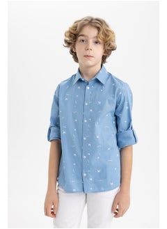DeFacto Boy Regular Fit Polo Neck Woven Long Sleeve Shirt  - Image 2