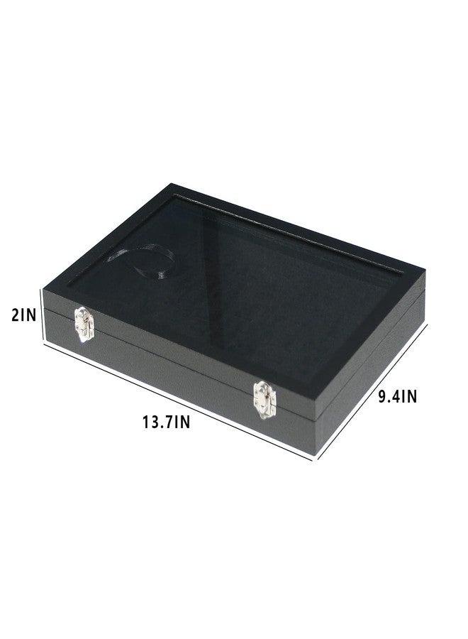 Coward Ring Organizer Jewelry Box, Black Velvet 100 Slots Ring Display Tray Case with Transparent Glass Lid for Home Use or Store Selling Show - Image 2