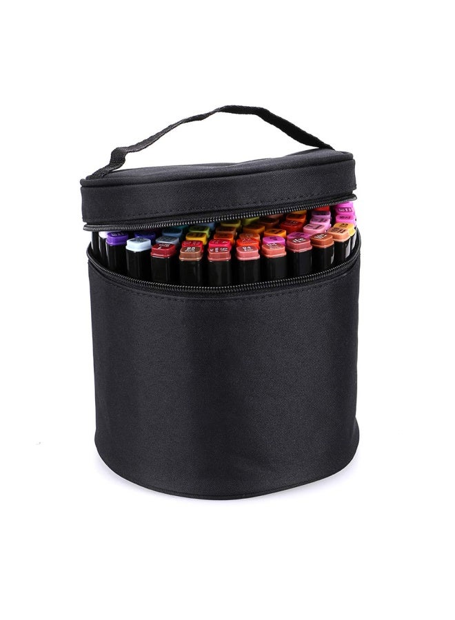 BTSKY Multifunction Marker Case Zippered Canvas Pen Bag Pencil Organizer Stationary Storage for 80 Markers Black NO Compartments Inside - Image 1