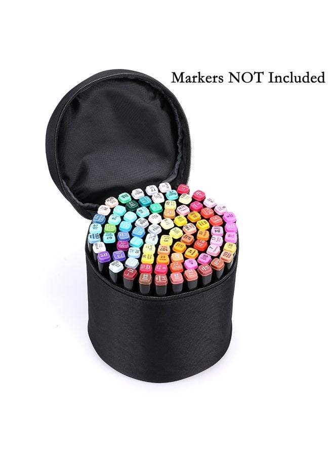 BTSKY Multifunction Marker Case Zippered Canvas Pen Bag Pencil Organizer Stationary Storage for 80 Markers Black NO Compartments Inside - Image 3