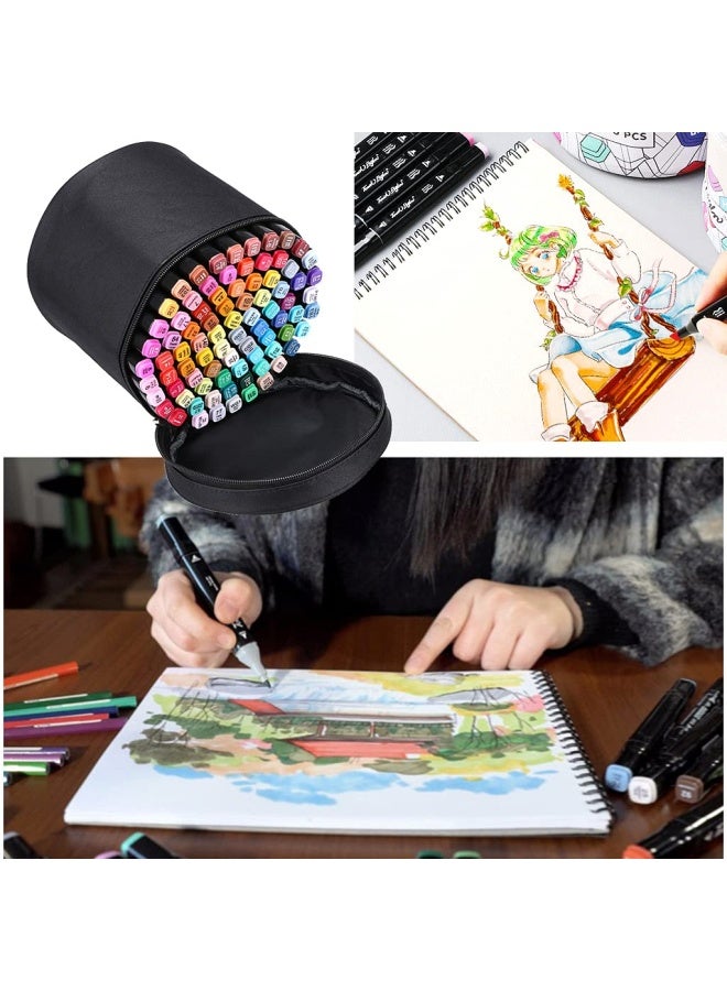 BTSKY Multifunction Marker Case Zippered Canvas Pen Bag Pencil Organizer Stationary Storage for 80 Markers Black NO Compartments Inside - Image 5