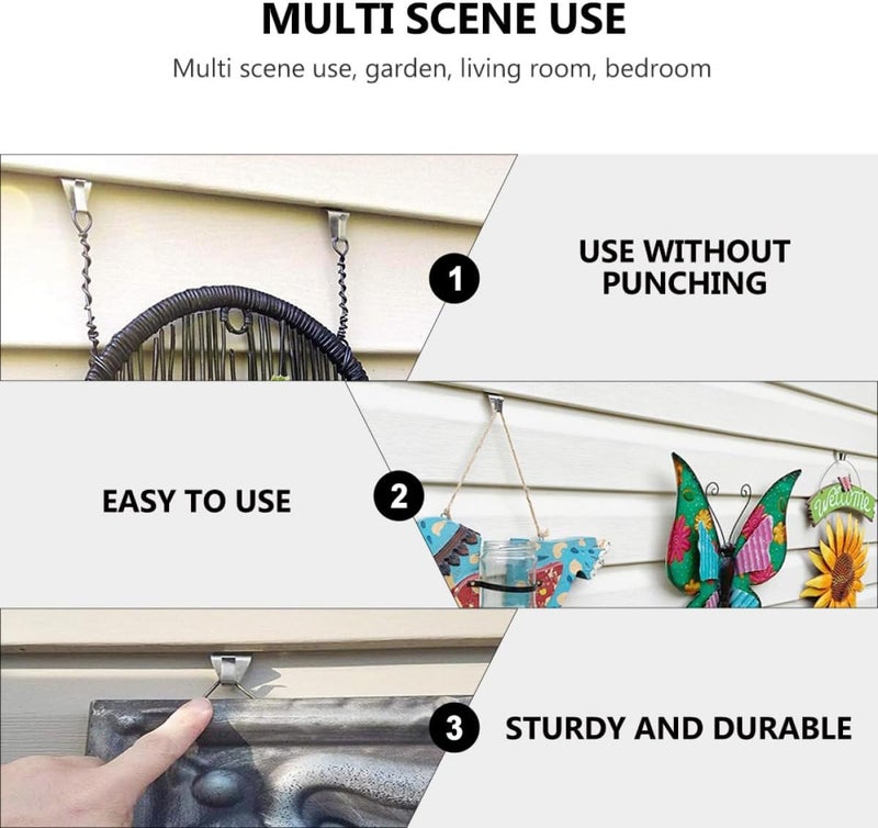 8pcs No-Hole Metal Siding Hooks Set, S-Shaped Outdoor Clips for Security Camera and Light Mounting, Sturdy Wall Storage Hangers for Vinyl Siding Decoration - Image 2