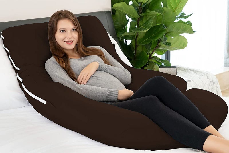 DADDY COOL وسادة الحمل ج شكل دادي كول لدعم الجسم الناعم للنوم للأمومة والرضاعة ودعم الظهر والبطن والوركين والعمود الفقري والرقبة والمعدة والرأس غلاف قطن خارجي بسحاب بني - Image 4