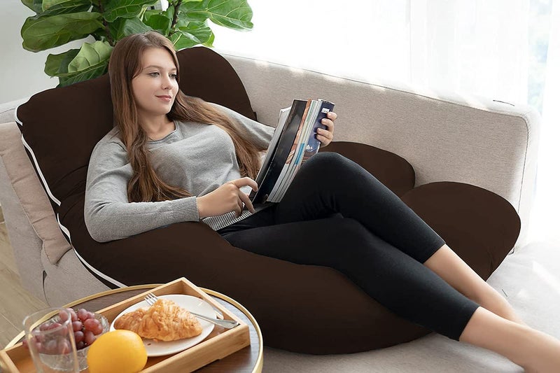 DADDY COOL وسادة الحمل ج شكل دادي كول لدعم الجسم الناعم للنوم للأمومة والرضاعة ودعم الظهر والبطن والوركين والعمود الفقري والرقبة والمعدة والرأس غلاف قطن خارجي بسحاب بني - Image 3