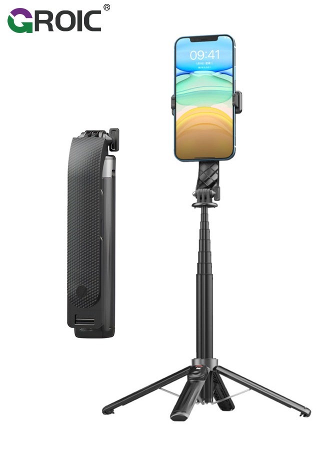 GROIC Selfie Stick Phone Tripod with Light, iPhone and Android Cell Phone Stand, Wireless Remote, Adjustable Phone Holder, Premium Anti-Shake Travel Tripod for Video Recording and Photos  - Image 1