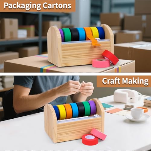 Niyanghome Kids Masking Tape Dispenser, Wooden Multi Roll Craft Tape Dispenser, Washi Tape Holder Organizer, Cutter for Gift Wrapping, Gift for Children Office Home School, Slide Cutter - Image 5