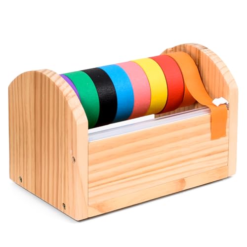 Niyanghome Kids Masking Tape Dispenser, Wooden Multi Roll Craft Tape Dispenser, Washi Tape Holder Organizer, Cutter for Gift Wrapping, Gift for Children Office Home School, Slide Cutter - Image 1