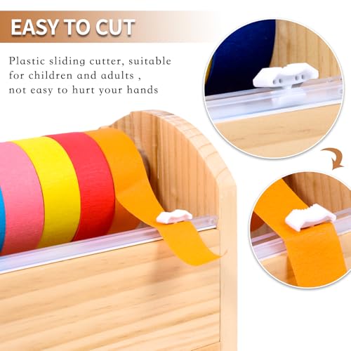 Niyanghome Kids Masking Tape Dispenser, Wooden Multi Roll Craft Tape Dispenser, Washi Tape Holder Organizer, Cutter for Gift Wrapping, Gift for Children Office Home School, Slide Cutter - Image 2