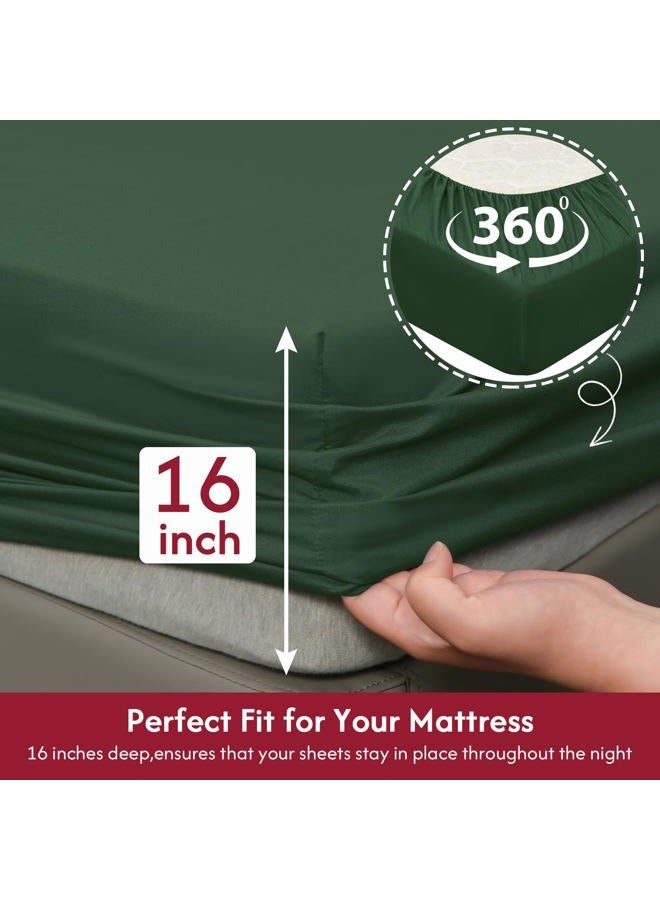 LONAVA Twin XL Size Sheet Set - 4 Piece Hotel Luxury Wrinkle-Free Microfiber Sheet, Oeko-TEX Certified, Breathable & Elastic, 16" Deep Pockets, Forest Green - Image 3