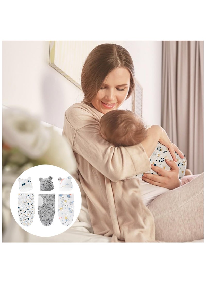 Mr. Penda 3 Pack Baby Swaddle Blanket, with Hat Breathable Cotton Swaddle Blanket, 0-3 Months New Born Baby Adjustable Swaddle Blanket, Wraps Easy Newborn Swaddle Sleep, Sacks for Boy Girl Nursery  - Image 3