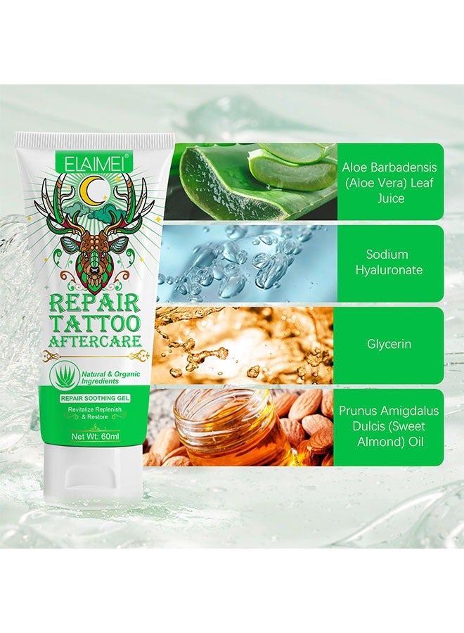 Elaimei Repair Tattoo Aftercare- Natural & Organic Ingredients, Aloe Tattoo Healing Gel, Color Enhancement & Brightener Tattoo Cream Care Refresh Old Tattoos-Unisex 60ml - Image 3