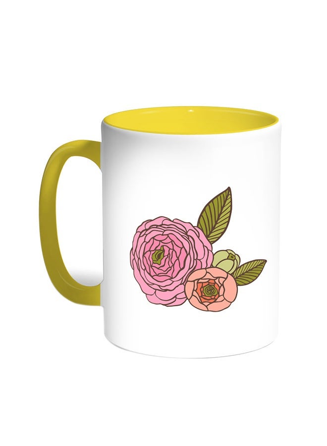 RYN Fees Roses Printed Coffee Mug Yellow/White 11ounce