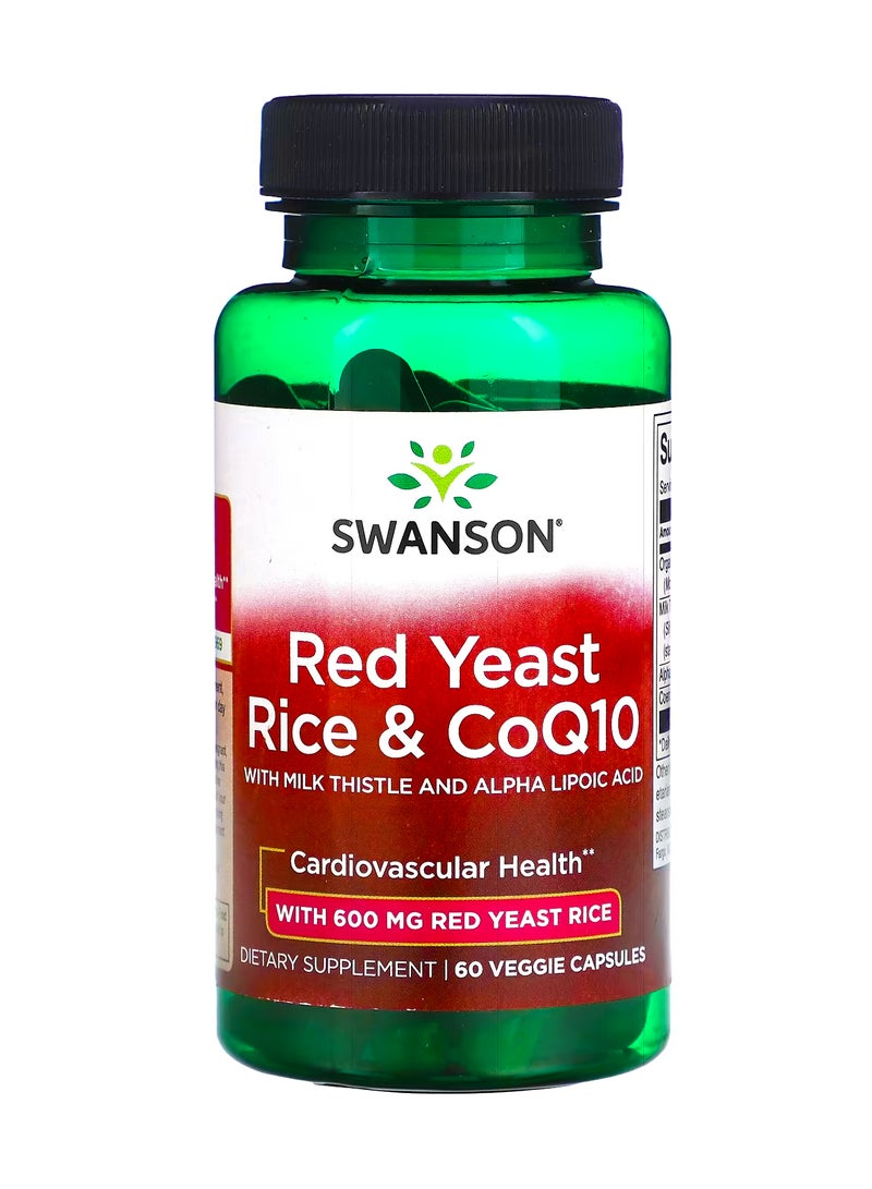 سوانسون أرز الخميرة الحمراء وإنزيم Q10 المساعد مع الشويكة اللبنية وحمض ألفا ليبويك  60 كبسولة نباتية