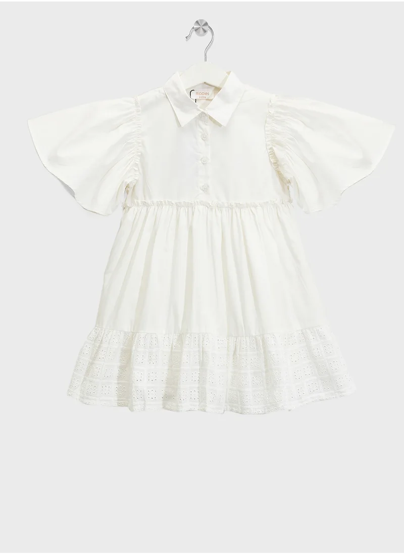 ريبلز مع نمشي Girls Dress with Collar & Flutter Sleeves
