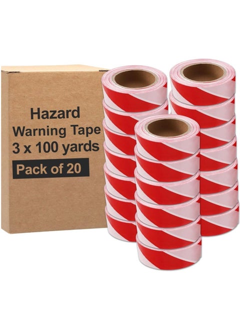 [Pack of 20] Hazard Warning Tape, 3" x 100 yards Red and White Non-Adhesive Barrier Tape for Caution Safety Barricade Construction and Danger/Hazardous Areas