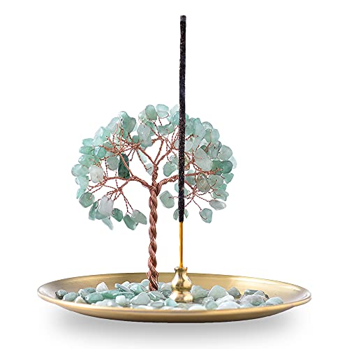 AMEQUOISE Incense Holder for Sticks, Healing Crystal Stone Money Tree Incense Burner, Ash Catcher for Yoga, Meditation and Home Decor - Image 1