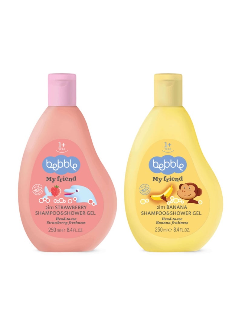 bebble Duo Set: 2In1 Banana Shampoo & Shower Gel + 2In1 Strawberry Shampoo & Shower Gel - Image 1