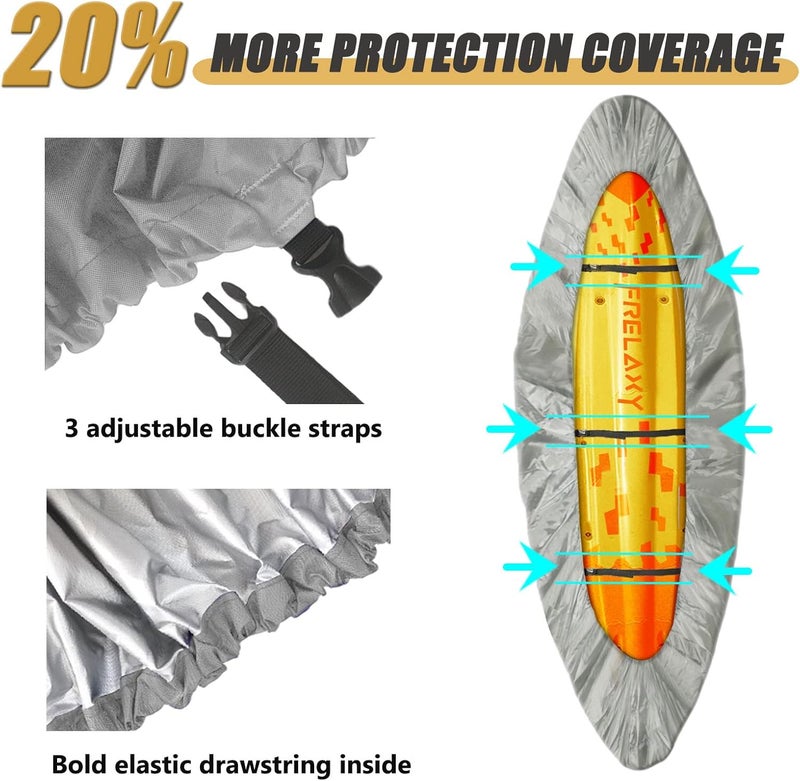 Frelaxy 420D Kayak Cover, Heavy Duty Waterproof UV Resistant Kayak Covers for Outdoor Storage, Ultra Strong Canoe Storage Dust Cover, Great for Indoor & Outdoor 9.8-13.5ft - Image 3