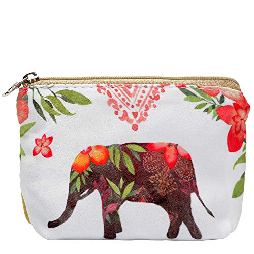 ARRIZO Women and Girls Cute Fashion Coin Purse Wallet Bag Change Pouch Key Holder (Flower Elephant) - Image 1
