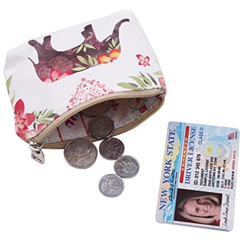 ARRIZO Women and Girls Cute Fashion Coin Purse Wallet Bag Change Pouch Key Holder (Flower Elephant) - Image 5