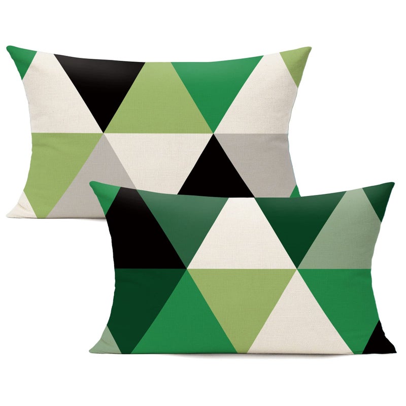 All Smiles Lumbar 12x20 Outdoor Throw Pillow Covers Fall Decor Colorful Decoration Porch for Home Living Room Couch Sofa Geometric Modern Cushion Cases Triangle Set of 2 Green - Image 1
