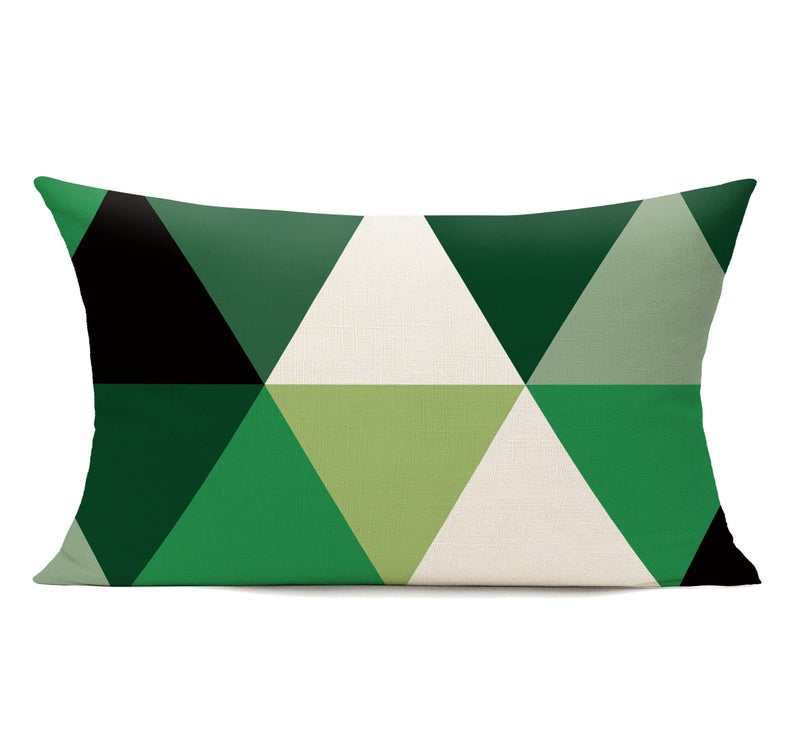 All Smiles Lumbar 12x20 Outdoor Throw Pillow Covers Fall Decor Colorful Decoration Porch for Home Living Room Couch Sofa Geometric Modern Cushion Cases Triangle Set of 2 Green - Image 2