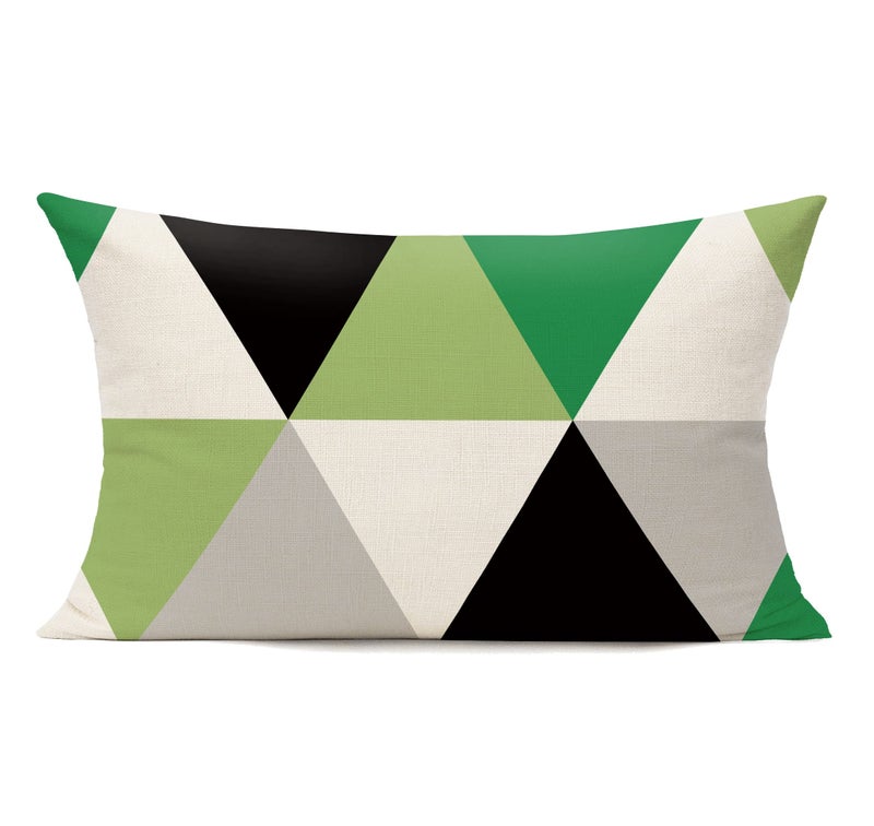 All Smiles Lumbar 12x20 Outdoor Throw Pillow Covers Fall Decor Colorful Decoration Porch for Home Living Room Couch Sofa Geometric Modern Cushion Cases Triangle Set of 2 Green - Image 3