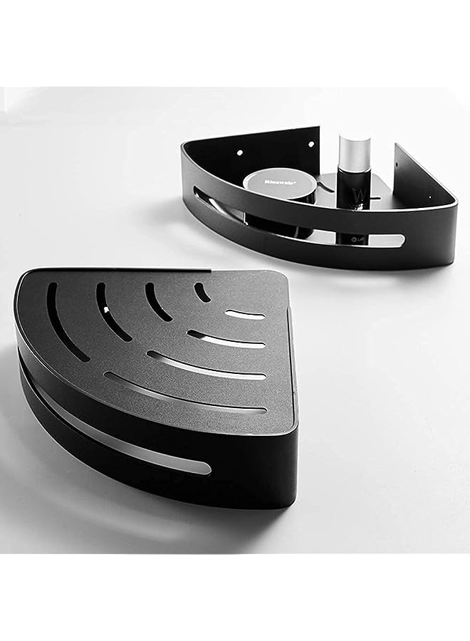 IAF Bathroom Shelf, No Drilling Stainless Steel Corner Shower Caddy, Self-Adhesive Bathroom Shelves Accessories Organizer, Rust Free Shelves for Kitchen with Towel Hanging Hooks (Black, 1) - Image 1