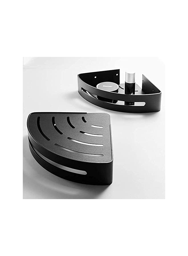 IAF Bathroom Shelf, No Drilling Stainless Steel Corner Shower Caddy, Self-Adhesive Bathroom Shelves Accessories Organizer, Rust Free Shelves for Kitchen with Towel Hanging Hooks (Black, 1) - Image 3