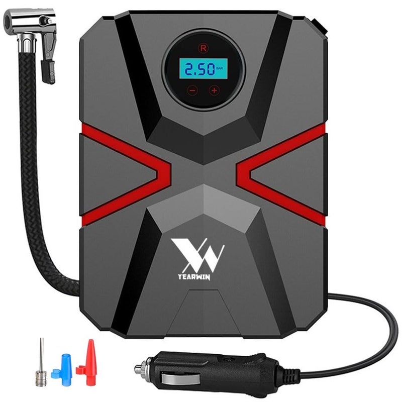 Yearwin 1+1 Year Warranty T Edition Digital Tyre Inflator - 12V Portable air Compressor with Auto shutoff 150PSI Black and Red - Image 1