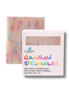 Bluebyrd Soap Co Rainbow Sprinkles Soap Bar  Handmade Confetti Cake Vanilla Scented Bar Soap  Smells Like Sweet Cake  Vegan Soap Natural Kaolin Clay USA MADE Confetti