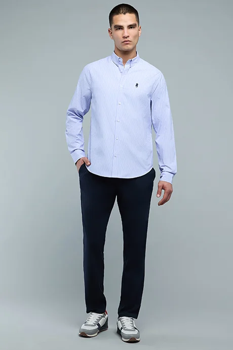 R&B Striped Shirt with Button-Down Collar and Long Sleeves