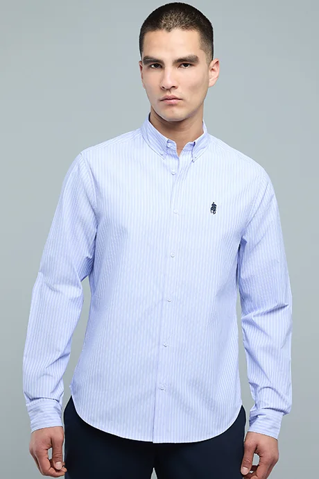 R&B Striped Shirt with Button-Down Collar and Long Sleeves