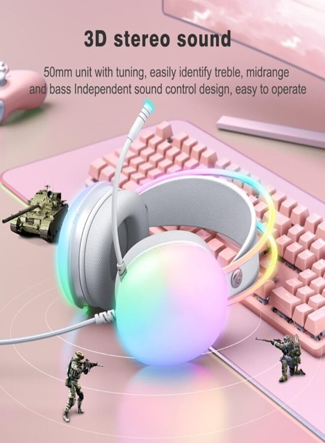K Gaming K99 Virtual 7.1 USB Gaming Headset - White - Image 3