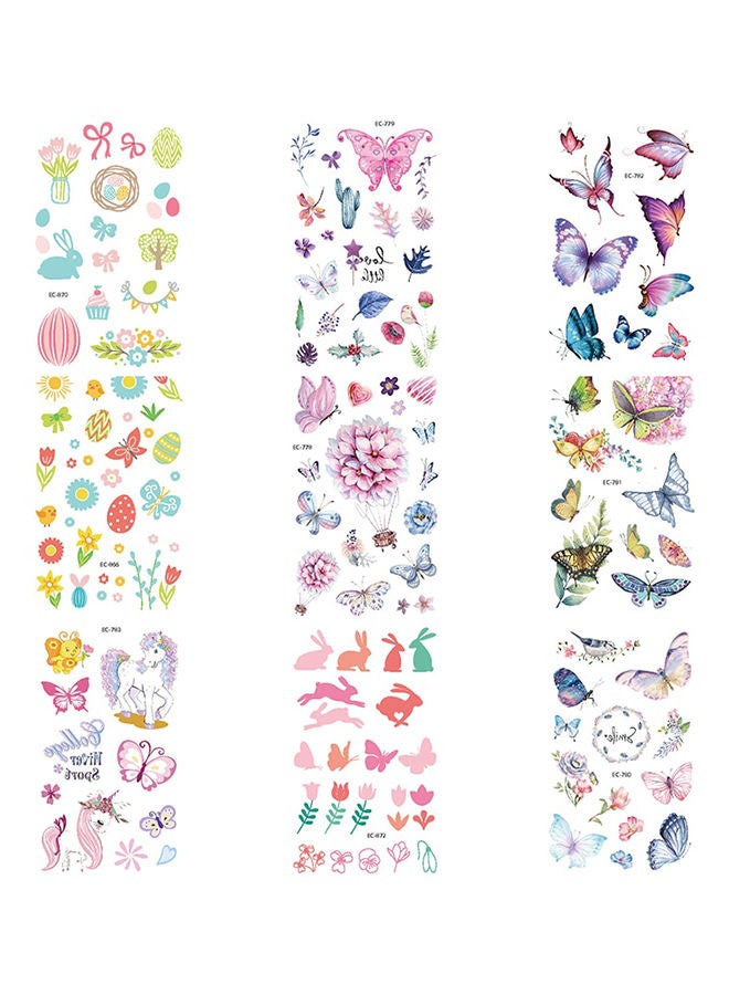 NIBEMINENT 9-Piece Cartoon Lovely Design Temporary Tattoo Sticker Set - Image 1