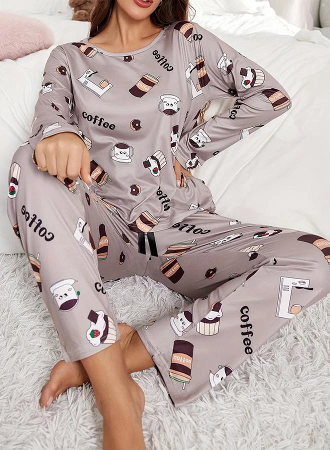 Take Two Take Two Graphic Printed Long Sleeve T-Shirt with Pants Set