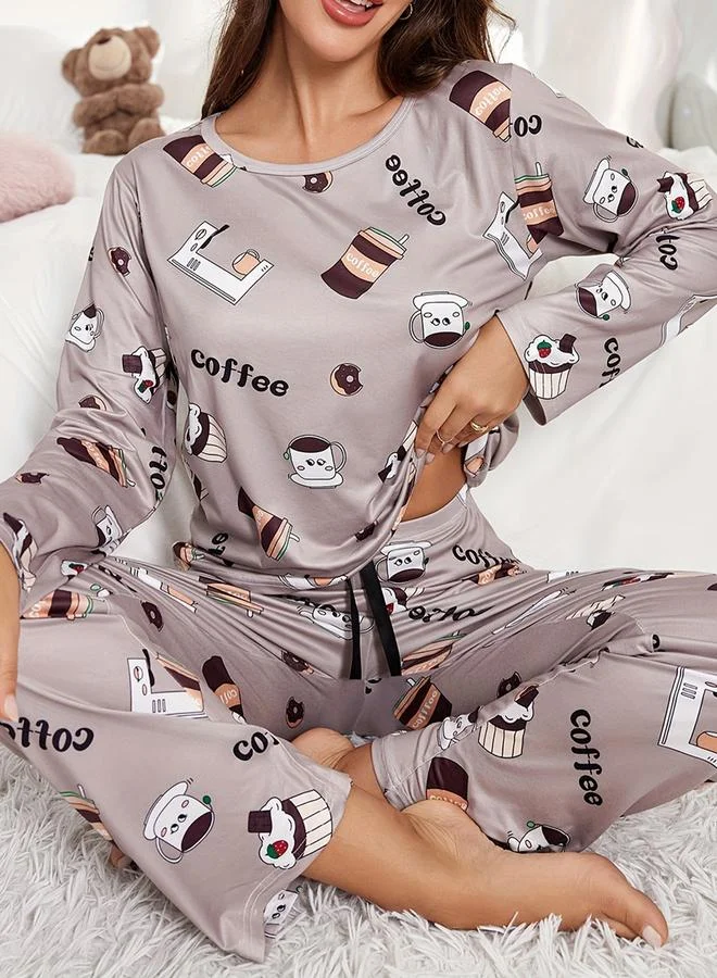 Take Two Take Two Graphic Printed Long Sleeve T-Shirt with Pants Set