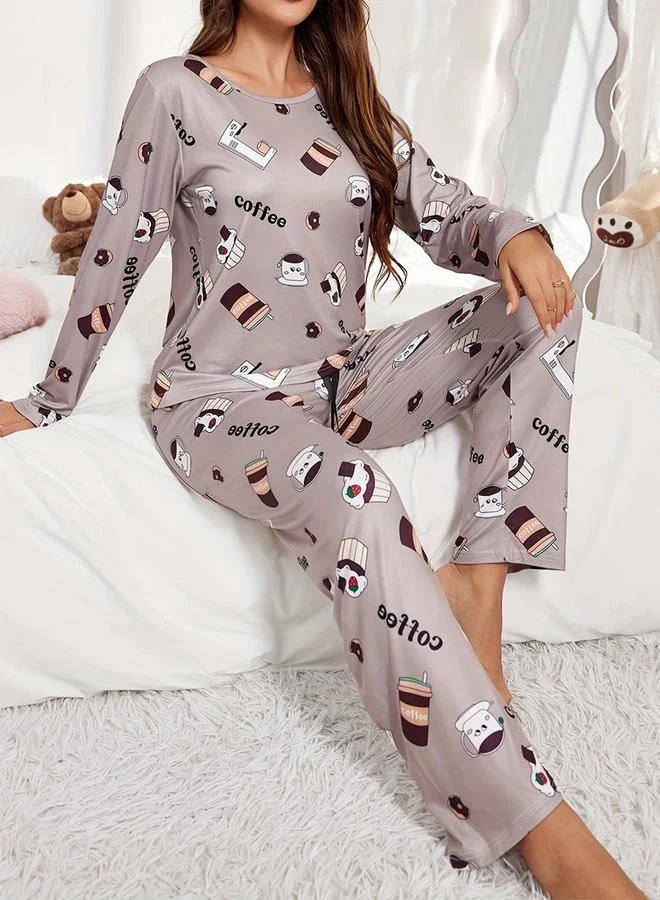 Take Two Take Two Graphic Printed Long Sleeve T-Shirt with Pants Set