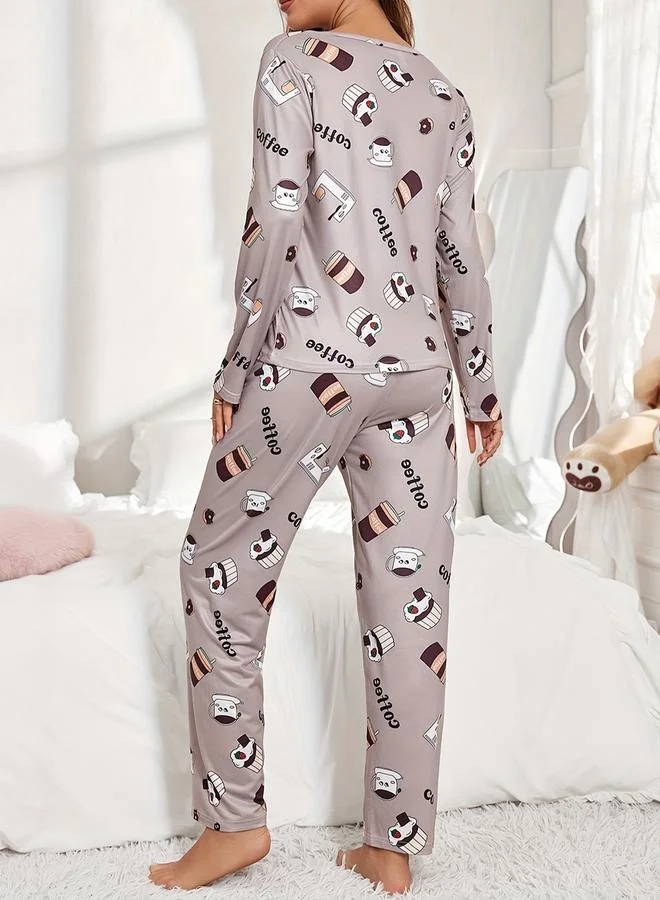 Take Two Take Two Graphic Printed Long Sleeve T-Shirt with Pants Set