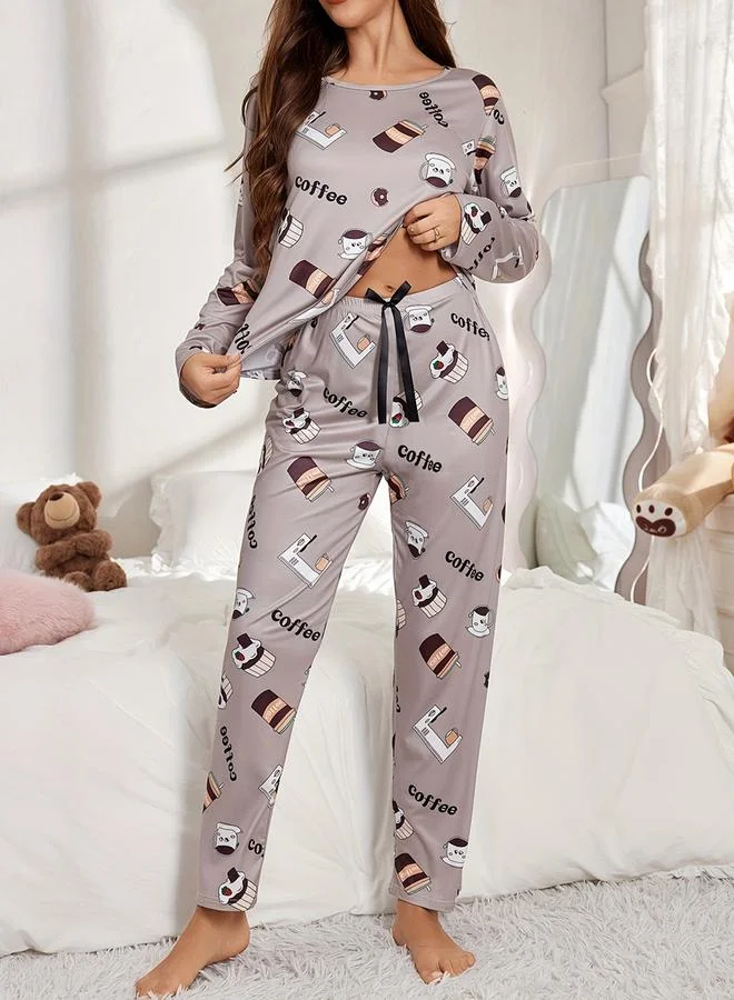 Take Two Take Two Graphic Printed Long Sleeve T-Shirt with Pants Set