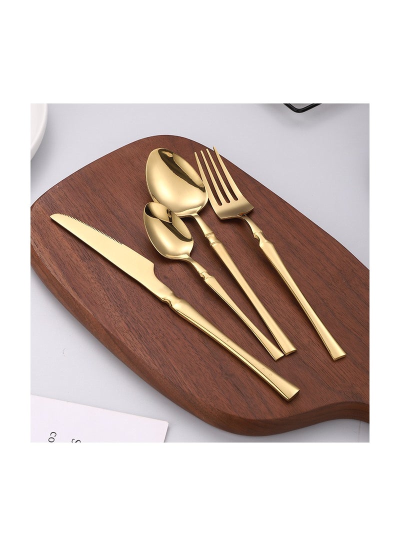 طقم أدوات مائدة من الفولاذ المقاوم للصدأ مكون من 4 قطع، شوكة وملعقة وسكين، ذهبي - Image 5