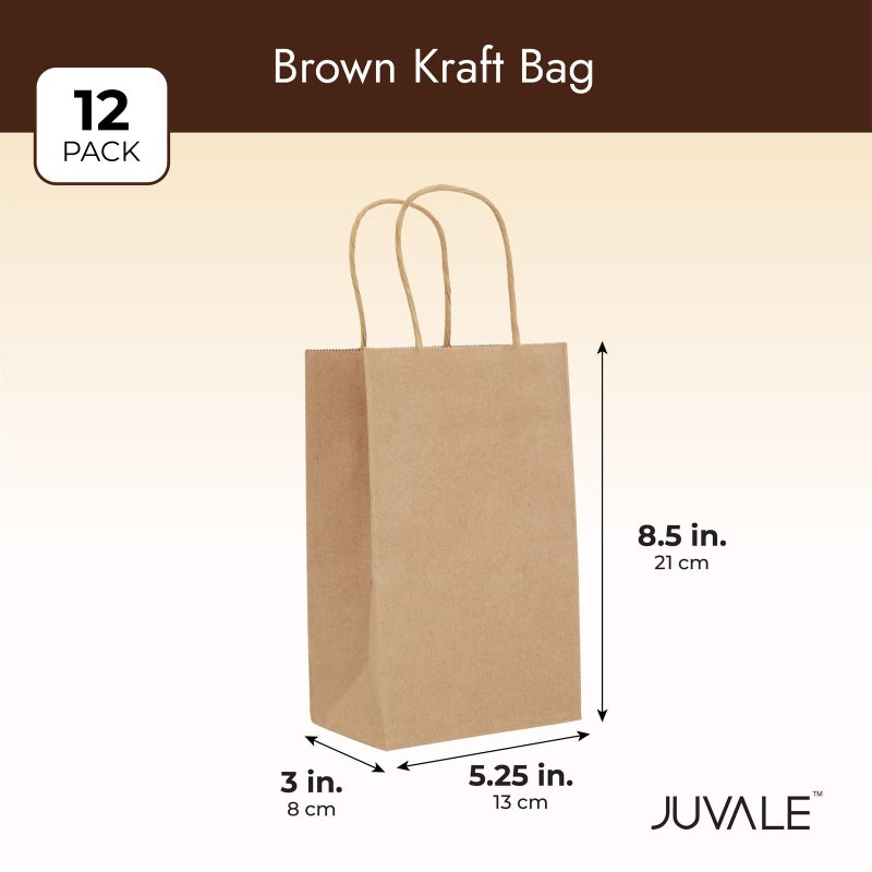 Juvale Mini Gift Bags with Handles - Brown Paper Party Favor Bags with Handles - Long & Narrow Design for DIY & Craft Fairs - 3 x 5.25 x 8.5 In, Brown, 12 Pack - Image 4