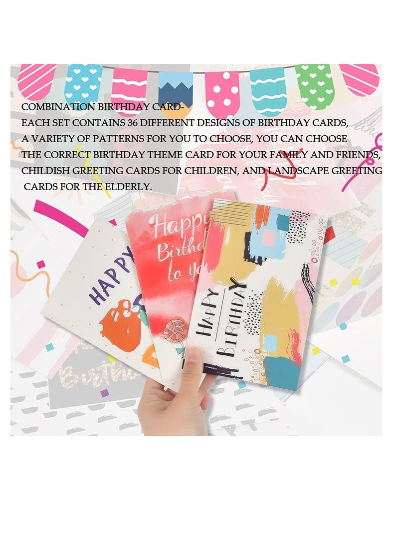 Premify Birthday Cards Multipack of 36 Set Includes 36 Mixed Happy Birthday Card Designs With 36 Envelopes And 36 Stickers, Single Fold Blank Inside 4in x 6in - Image 5
